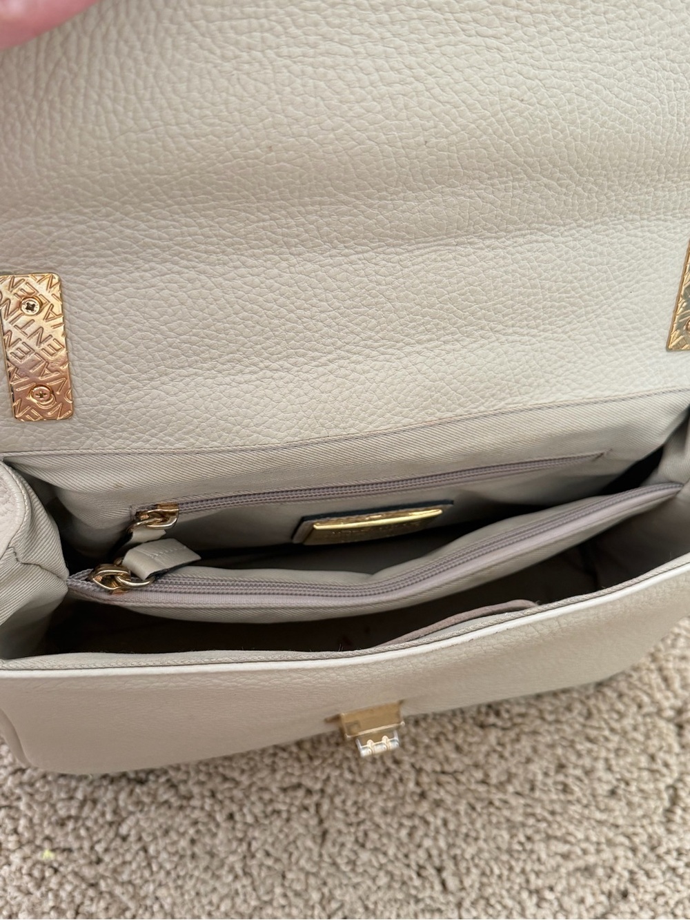 Valentino By Mario Valentino Cream Pebbled Leather Shoulder Bag with V Logo - Picture 7 of 15